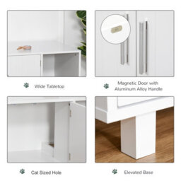 Pawhut Cat Litter Box Enclosure & House W/ Nightstand/end Table Design, White - thumbnail 6