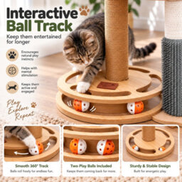 GardenSkill Cat Scratching Post & Interactive Cat Tree For Indoor Cats - 54Cm Sisal Activity Centre With Ball Track Grooming Brush Perch & Toy - thumbnail 6