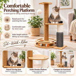 GardenSkill Cat Scratching Post & Interactive Cat Tree For Indoor Cats - 54Cm Sisal Activity Centre With Ball Track Grooming Brush Perch & Toy - thumbnail 7