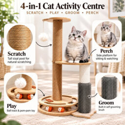 GardenSkill Cat Scratching Post & Interactive Cat Tree For Indoor Cats - 54Cm Sisal Activity Centre With Ball Track Grooming Brush Perch & Toy - thumbnail 4
