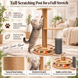 GardenSkill Cat Scratching Post & Interactive Cat Tree For Indoor Cats - 54Cm Sisal Activity Centre With Ball Track Grooming Brush Perch & Toy - thumbnail 5