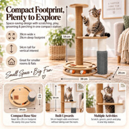 GardenSkill Cat Scratching Post & Interactive Cat Tree For Indoor Cats - 54Cm Sisal Activity Centre With Ball Track Grooming Brush Perch & Toy - thumbnail 9