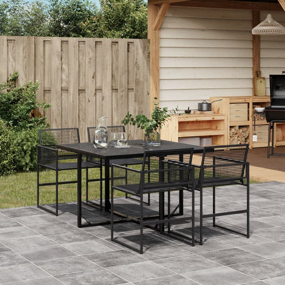 Walplus 5 Piece Garden Outdoor Dining Set Suitable For Backyard, Patio Black Poly Rattan - image 1