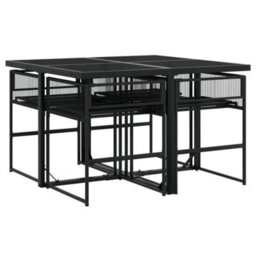 Walplus 5 Piece Garden Outdoor Dining Set Suitable For Backyard, Patio Black Poly Rattan - thumbnail 3