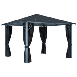 Berkfield Gazebo With Curtain&led String Lights 3X3 M Anthracite Aluminium - thumbnail 3