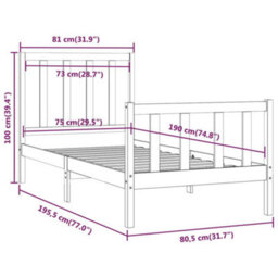 Berkfield Bed Frame Black Solid Wood 75X190 Cm 2Ft6 Small Single - thumbnail 6