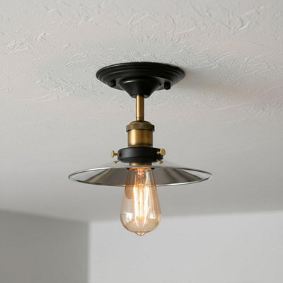 Industrial Vintage Semi Flush Mount Ceiling Lights Flat Shade 22Cm Chrome E27 Lamp Holder For Kitchen, Living Room, Hallway - image 1