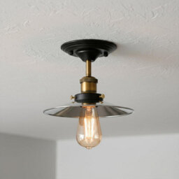Industrial Vintage Semi Flush Mount Ceiling Lights Flat Shade 22Cm Chrome E27 Lamp Holder For Kitchen, Living Room, Hallway - thumbnail 1
