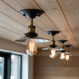 Industrial Vintage Semi Flush Mount Ceiling Lights Flat Shade 22Cm Chrome E27 Lamp Holder For Kitchen, Living Room, Hallway - thumbnail 5