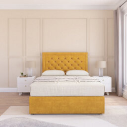 Sloomy Montana Mustard Plush 5Ft Memory Foam Bed Set With 2 Drawers, Mattress & Headboard- King - thumbnail 2
