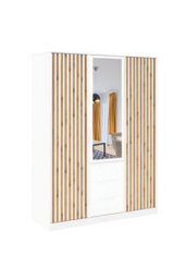 Arte Bali Lux 3-Door Wardrobe - Oak Wotan & White Matt With Mirror And Decorative Lamellas - thumbnail 1