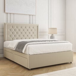 Bsspoke Nova Divan Bed Set In Cream Plush Velvet With 24Inch Headboard & Mattress No Drawers In Double King 3Ft 4Ft 6Ft - thumbnail 2