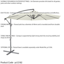 Loops Easy Open 3M Banana Parasol Cream - Garden Dining Umbrella Patio Cover Canopy - thumbnail 2
