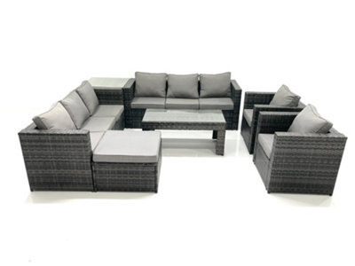 Fimous Rattan Garden Furniture Sofa Set With Coffee Table Armchair Side Table Big Footstool Dark Grey Mixed - image 1