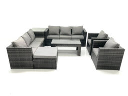 Fimous Rattan Garden Furniture Sofa Set With Coffee Table Armchair Side Table Big Footstool Dark Grey Mixed - thumbnail 1