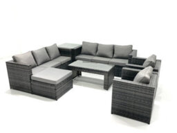 Fimous Rattan Garden Furniture Sofa Set With Coffee Table Armchair Side Table Big Footstool Dark Grey Mixed - thumbnail 2