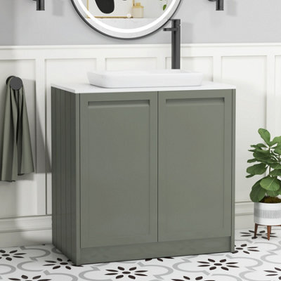 Royal Bathrooms Royal Bathroom Elmore 800mm Matt Green Freestanding Countertop Bathroom Vanity Unit 2 Door Plain White Worktop With Qubix Basin - image 1