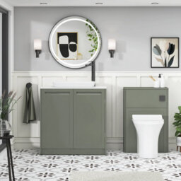 Royal Bathrooms Royal Bathroom Elmore 800mm Matt Green Freestanding Countertop Bathroom Vanity Unit 2 Door Plain White Worktop With Qubix Basin - thumbnail 5