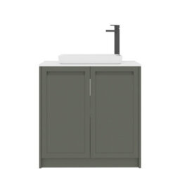 Royal Bathrooms Royal Bathroom Elmore 800mm Matt Green Freestanding Countertop Bathroom Vanity Unit 2 Door Plain White Worktop With Qubix Basin - thumbnail 7