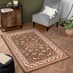 Green Traditional Easy To Clean Floral Bordered Rug For Dining Room-200Cm X 290Cm - thumbnail 1