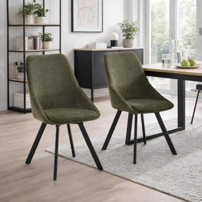 Fwstyle Myla Set Of 2 Green Chenille Upholstered 360 Degree Swivelling Dining Chairs - image 1