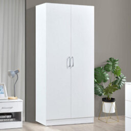 Swish Furniture White 2 Door Double Wardrobe Bedroom Storage Furniture Cupboard Hanging Rail - thumbnail 1