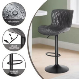 Dark Grey Adjustable Swivel Bar Stool With Backrest And Footrest - thumbnail 5