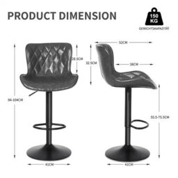 Dark Grey Adjustable Swivel Bar Stool With Backrest And Footrest - thumbnail 2