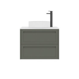 Royal Bathrooms Royal Bathroom Elmore 700mm Matt Green Wall Mounted Countertop Bathroom Vanity Unit 2 Drawer Plain White Worktop With Art Basin - thumbnail 7