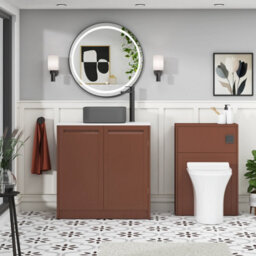 Royal Bathrooms Royal Bathroom Elmore 800mm Terracotta Clay Freestanding Bathroom Vanity Unit 2 Door Plain White Worktop With Art Square Basin - thumbnail 5