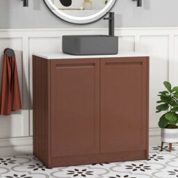 Royal Bathrooms Royal Bathroom Elmore 800mm Terracotta Clay Freestanding Bathroom Vanity Unit 2 Door Plain White Worktop With Art Square Basin - thumbnail 1