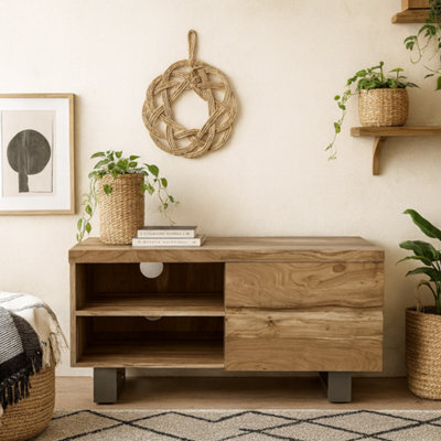 Wyld Haus Wellington Acacia Wood Compact Tv Unit With 2 Shelves And 2 Drawers - image 1