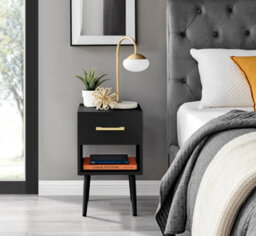 Furniturebox Taylor Black Painted Wooden Bedside Table With 1 Drawer Plus Shelf And Gold Handles - thumbnail 2