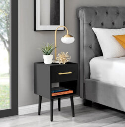 Furniturebox Taylor Black Painted Wooden Bedside Table With 1 Drawer Plus Shelf And Gold Handles