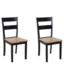 Beliani Set Of 2 Black Rubberwood Slat Back Dining Chairs, Compact Rustic Farmhouse Design, W45 X D43 X H89Cm - thumbnail 3