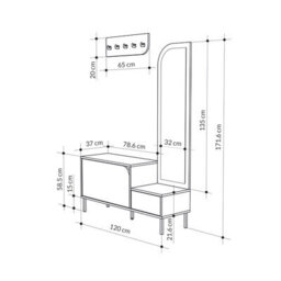 Decortie Modern Mila Coat Stand Set With Mirror And 2-Door Shoe Cabinet With 5 Metal Hooks Hanger 1.72(H)Cm Dark Oak Effect - thumbnail 3