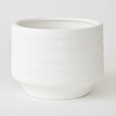 Bloom Wide White Terracotta Vase - Modern Vase For Fresh Or Artificial Flower Stem Bouquet Arrangements - Measures H15 X 20.5Cm Diameter - image 1