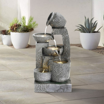 Breeins Grey Led Lighting Garden Tiered Solar Landscaping Fountain Cascading Waterscape Decorative Statue Fountain