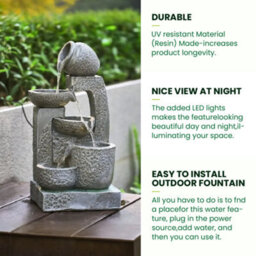 Breeins Grey Led Lighting Garden Tiered Solar Landscaping Fountain Cascading Waterscape Decorative Statue Fountain - thumbnail 5