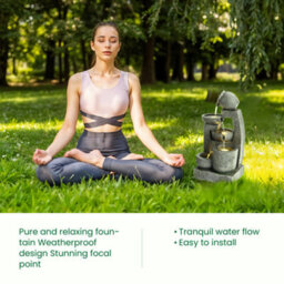 Breeins Grey Led Lighting Garden Tiered Solar Landscaping Fountain Cascading Waterscape Decorative Statue Fountain - thumbnail 6