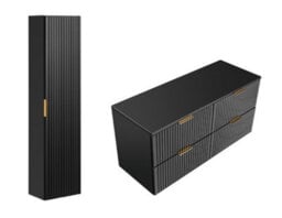 Impact Furniture Bathroom Cabinets Set Black Wall Hung Double Vanity Unit With Countertop 1200mm Drawers And Tallboy Ribbed Fluted Adel - thumbnail 2