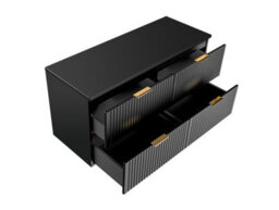 Impact Furniture Bathroom Cabinets Set Black Wall Hung Double Vanity Unit With Countertop 1200mm Drawers And Tallboy Ribbed Fluted Adel - thumbnail 3
