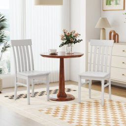 Gainoom White Dining Chairs Set Of 2 Dining Room Chairs With Hollowed Backrests & Rubber Wood Seats - thumbnail 3