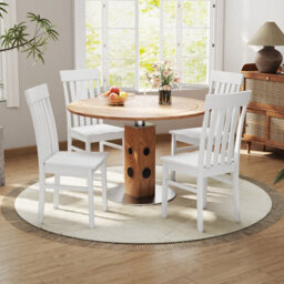 Gainoom White Dining Chairs Set Of 2 Dining Room Chairs With Hollowed Backrests & Rubber Wood Seats - thumbnail 5