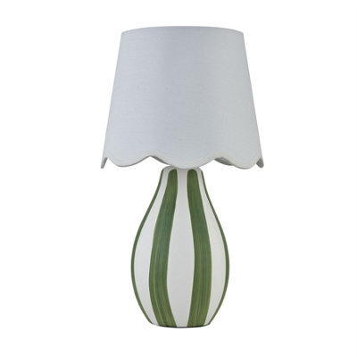 First Choice Lighting Connie - Green And White Stripe Ceramic Table Lamp With Scallop Shade - image 1