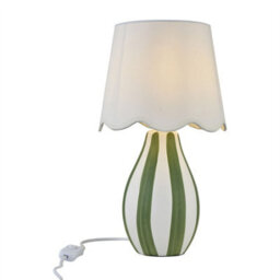 First Choice Lighting Connie - Green And White Stripe Ceramic Table Lamp With Scallop Shade - thumbnail 2