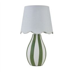 First Choice Lighting Connie - Green And White Stripe Ceramic Table Lamp With Scallop Shade - thumbnail 1