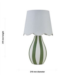 First Choice Lighting Connie - Green And White Stripe Ceramic Table Lamp With Scallop Shade - thumbnail 6