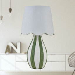First Choice Lighting Connie - Green And White Stripe Ceramic Table Lamp With Scallop Shade - thumbnail 5