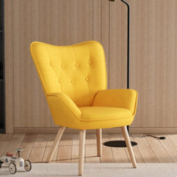 Darphe Tufted Button Linen Armchair With Wooden Legs